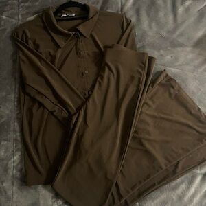 Zara Dark Brown Shirt and Pants Ensemble